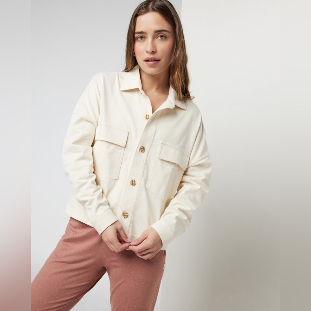 NWT Vuori Mackenzie Cropped Shirt Women's Cotton Shirt Jacket in Natural